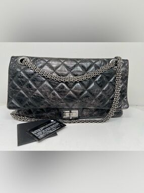 Chanel Quilted Aged Calfskin Silver / Gray Reissue 2.55 Double Flap 227